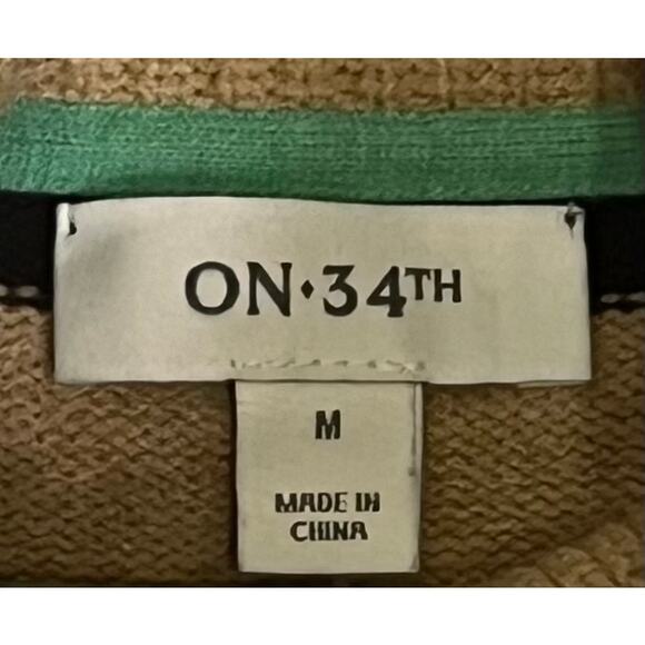 On 34th Tan & Black Stripe Quarter Zip Turtle Neck Sweater Reg Size M - Picture 2 of 6